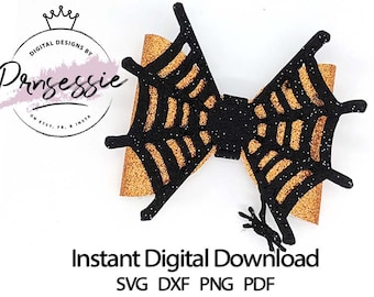 Digital SVG PDF DXF SpiderWeb Overlay Hair Bow Template, spider svg, halloween svg, halloween bow, halloween cricut, bow template, spiderbow