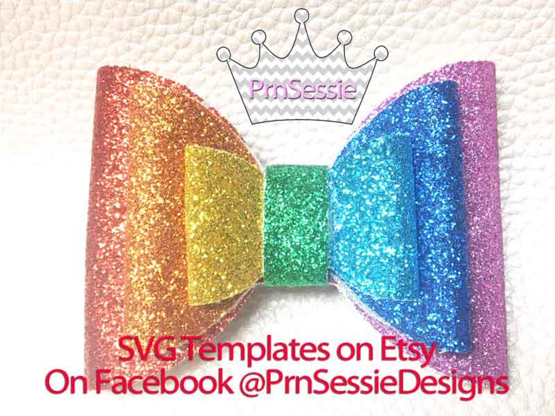 Digital SVG, DXF, PDF Multi-colored Rainbow Hair Bow Template, Rainbow ...