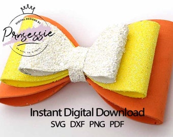 Digital SVG PDF DXF Candy Corn Triple Hair Bow Template, thanksgiving bow, holiday bow, fall bow, digital bow template, cricut bow, fall svg