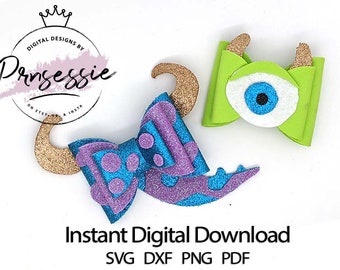 Paquete - Plantillas digitales SVG DXF PDF de lazos para el cabello de monstruos