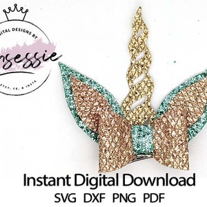 Digital SVG, DXF, PDF Magical Unicorn Hair Bow Template, unicorn svg, digital bow template, bow template, cricut bow, hair bow, unicorn bow