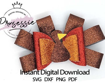 Digital SVG PDF DXF Turkey Hair Bow Template, thanksgiving bow, thanksgiving svg, turkey bow, digital bow template, cricut bow, fall svg