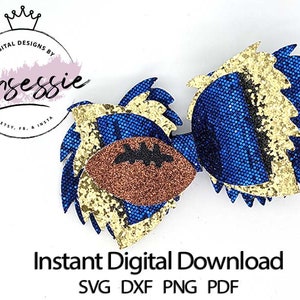 Digital SVG PDF DXF Football Cheer Bow Template, team bow, cheer bow, bow svg, digital bow template, cricut bow, bow pattern, sport bow