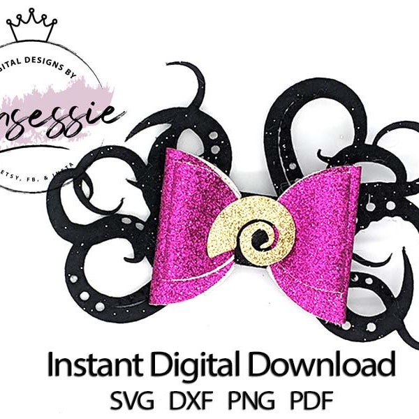 Digital SVG, DXF, PDF Sea Witch Hair Bow Template, bow template, ursula svg, villain bow, villain svg, descendants svg, digital bow, bow svg