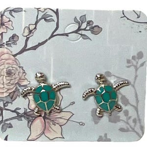 Orecchini a perno smaltati a forma di tartaruga marina Ocean BEACH SEA-LIFE Design tartaruga turchese