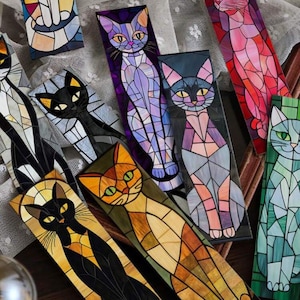 1 pcs willekeurige keuze vintage stijl gotisch gesaineerd glas kleurrijke kat bladwijzer, geschikt voor kunst dagboek, plakboek decor papieren kaarten en memo's