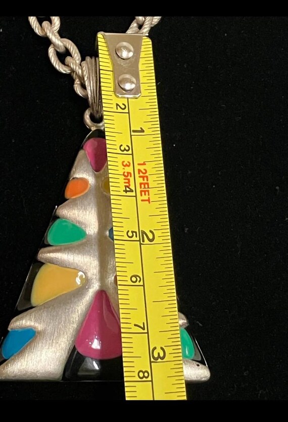 Rare Fantastic Vintage GEM-Craft Brushed Silvertone Vibrant Enamel 17" Necklace & Earrings Set View 5