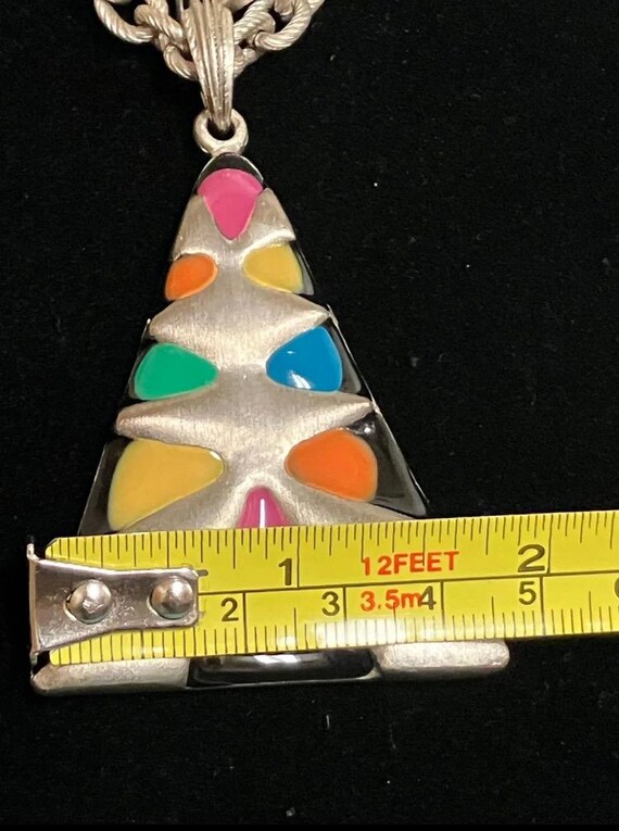 Rare Fantastic Vintage GEM-Craft Brushed Silvertone Vibrant Enamel 17" Necklace & Earrings Set View 6