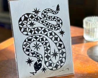 Handmade Snake Block Print - 5" x 7", 3 Color Options