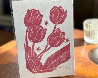 Handmade Tulip Block Print - 5" x 7", 3 Color Options
