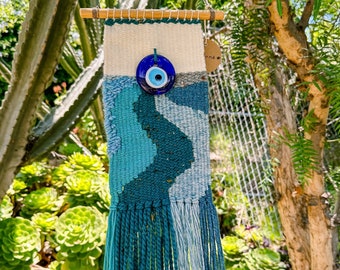 Waves Evil Eye Nazar Handmade Weaving/Tapestry/Woven Wall Hanging