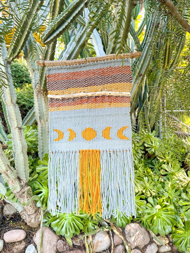 Driftwood Moon Phase Vintage Yarn Handmade Tapestry/Weaving/Woven Wall Hanging image 7