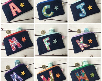 Personalised Purse - birthday; wedding; giveaway; coin purse; denim; card holder, handmade; teacher; make your own, stocking filler