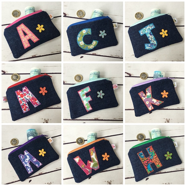 Personalised Purse - birthday; wedding; giveaway; coin purse; denim; card holder, handmade; teacher; make your own, stocking filler