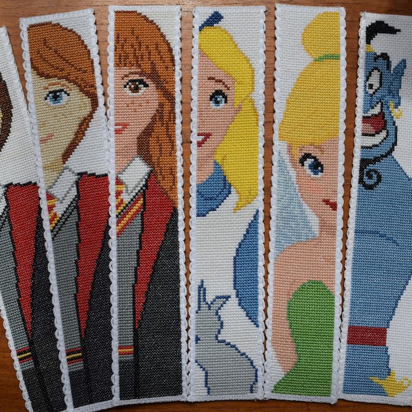 Completed Cross Stitched Story Book/Movie Character Bookmarks