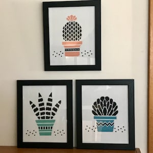 Completed & Framed Cross Stitch:  Potted Succulents