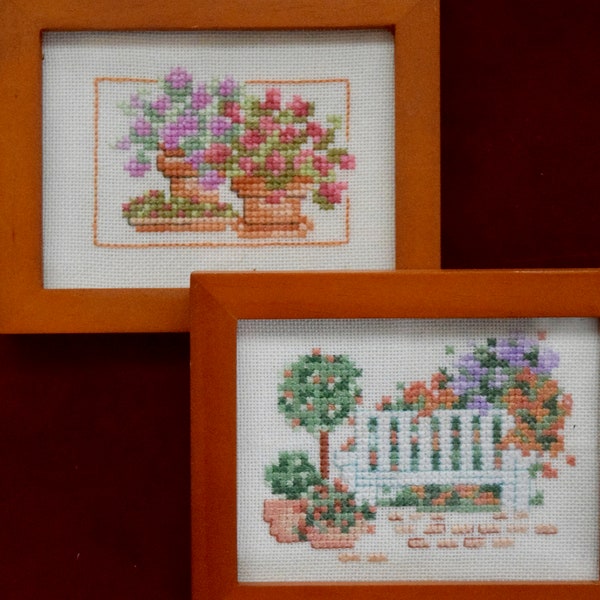 Completed & Framed Cross Stitch:  Miniature Flower/Garden Pictures