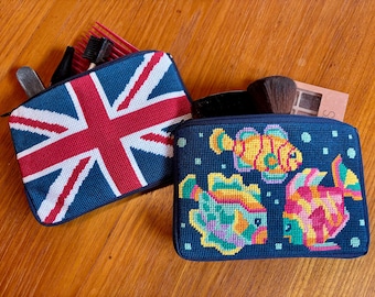 Completed & Cotton Lined Needlepoint Clutch/Cosmetic Cases
