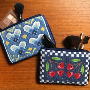 Completed & Cotton Lined Needlepoint Clutch/Cosmetic Cases