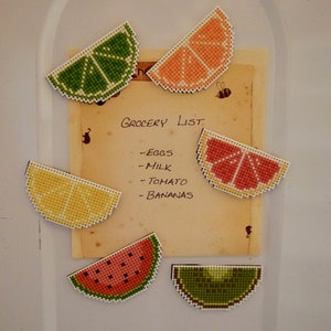Cross Stitched Refrigerator Magnets:  Fruit Slices