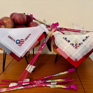 Cross Stitched Bread Cloth-Basket Liner:  Patriotic