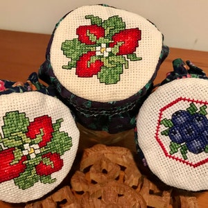 Cross Stitched Mason Jar Lid Covers (MADE TO ORDER)