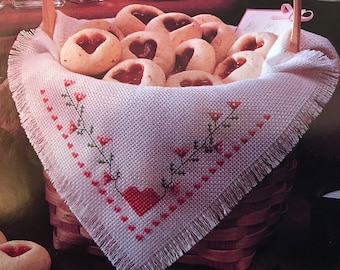 Cross Stitched Bread Cloth-Basket Liner:  Halloween,  Valentines