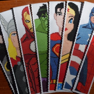 MADE TO ORDER:   Cross Stitch Superhero Bookmarks