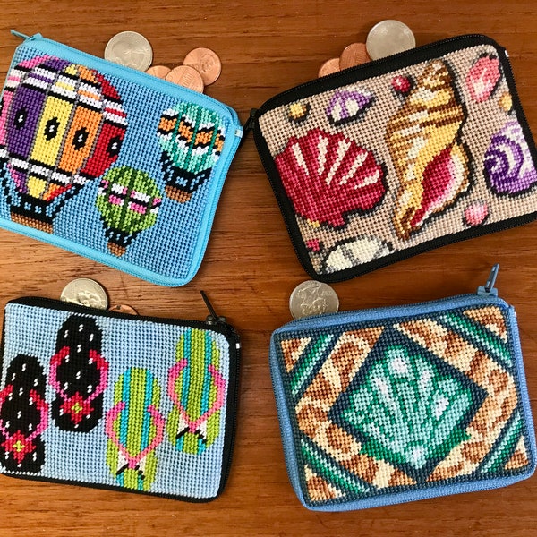 Complete & Cotton Lined Needlepoint Credit/Coin Cases III