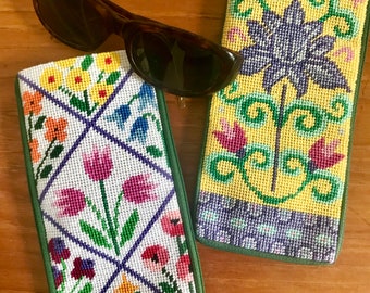 Completed & Cotton Lined Needlepoint Eyeglass/Cell Phone Cases