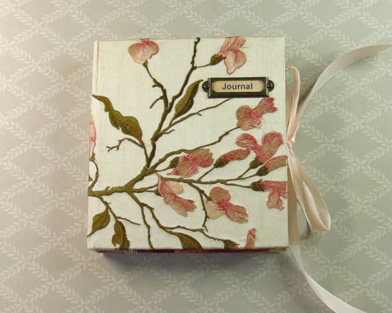 Silky Pink Flowers, a handmade hardcover journal with silk fabric. YT video available.
