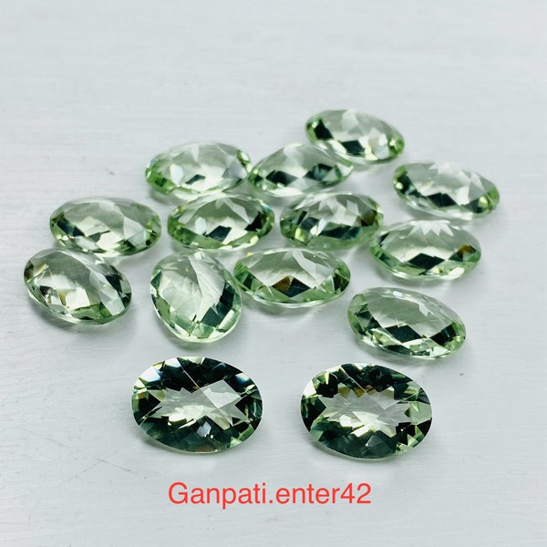 Green Amethyst Faceted Oval Checkerboard Cut Loose Gemstone 9x7 mm 10x8 mm 11x9 mm 12x10 mm 14x10 mm Natural Calibrated Size E