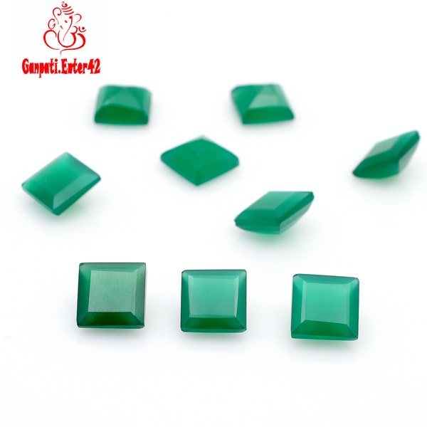 Natural Green Onyx Faceted Square Cut 4x4 mm 5x5 mm 6x6 mm 8x8 mm 10x10 mm 14x14 mm Green Color Fine Quality Loose Gemstone E