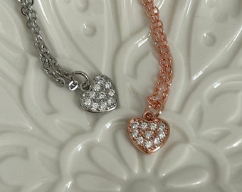 Dainty Heart Cubic Zirconia Silver Rose Gold Necklace Mother’s Day Layering Handmade Jewelry Gift