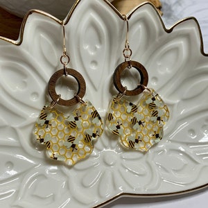 Bumble Bee Acrylic Wood Dangle Earring Boho Handmade Jewelry Gift For Her