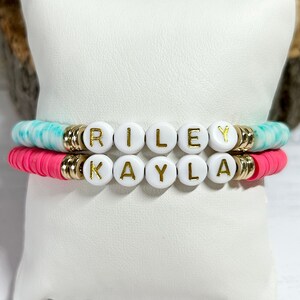 Personalization Custom Word Name Heishi Beaded Stretch Bracelet Handmade Jewelry Gift