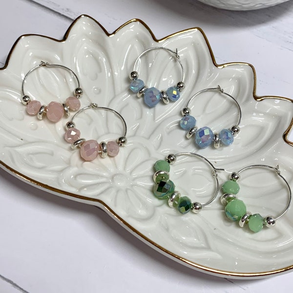 Glass Bead Hoop Earrings Boho Handmade Jewelry Gift For Her