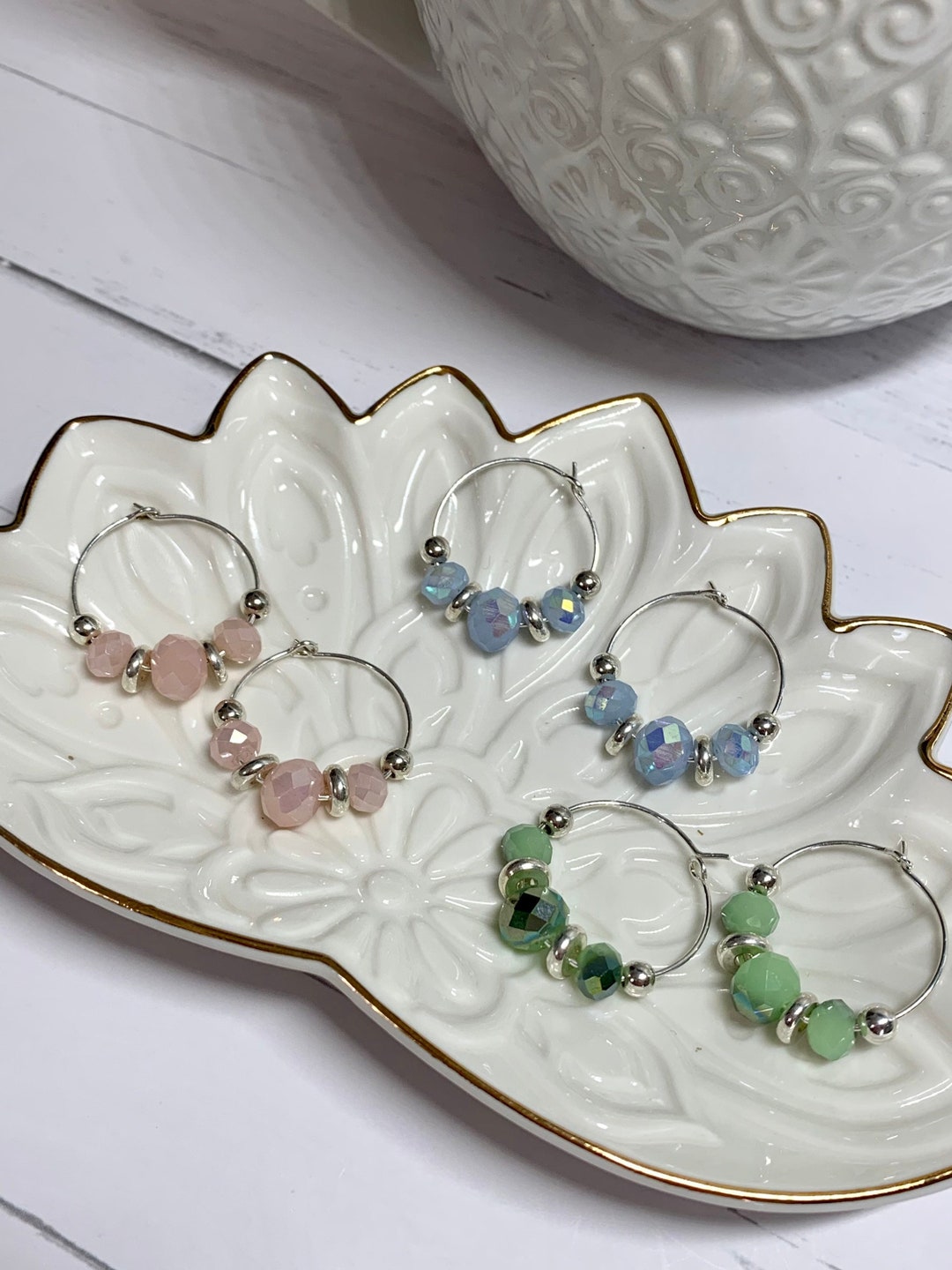 Glass Bead Hoop Earrings Boho Handmade Jewelry Gift for Her Etsy