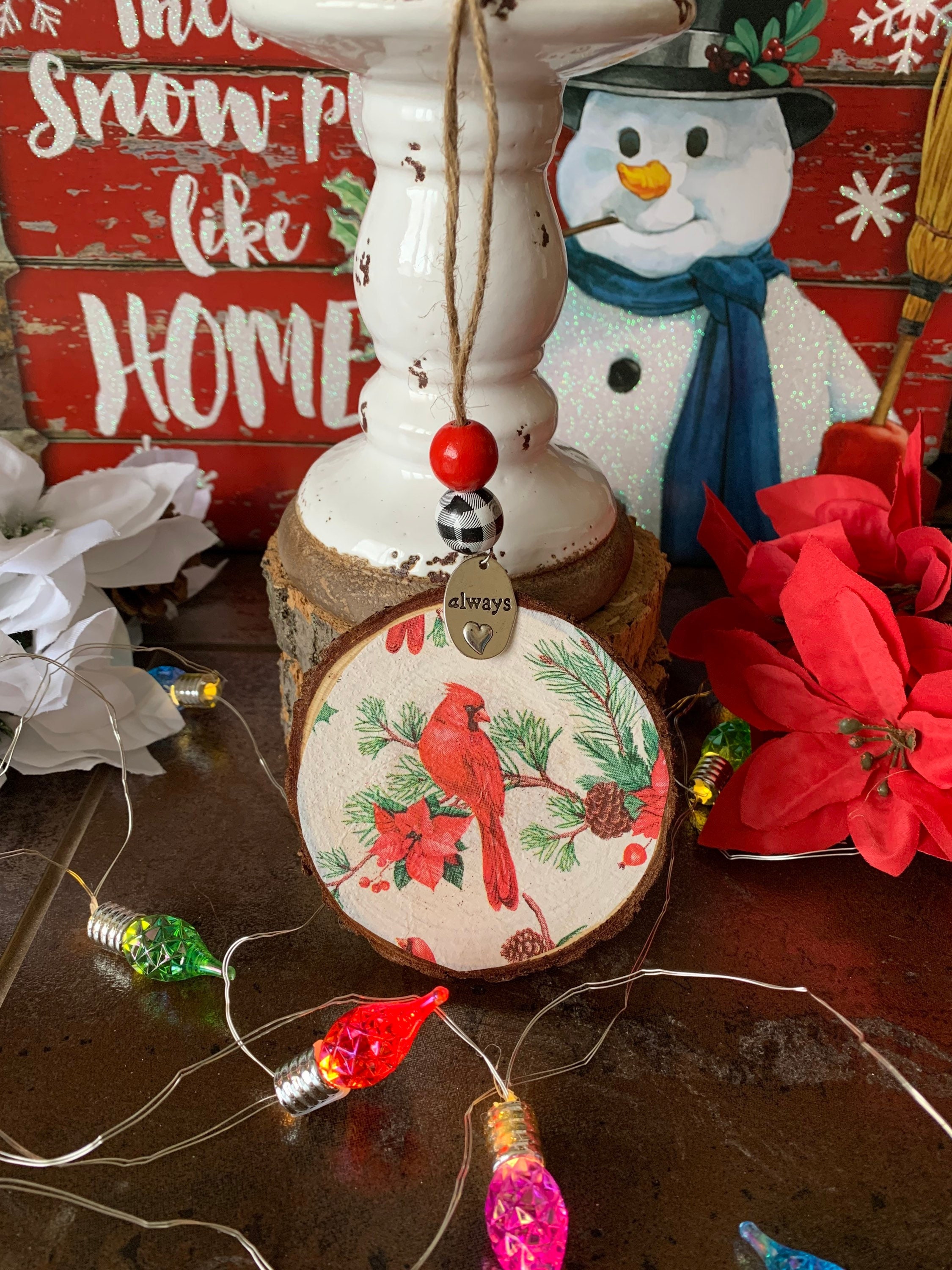Cardinal Rustic Wood Slice Ornament Memorial Christmas Handmade Gift - Etsy