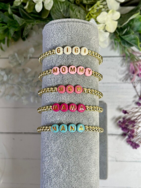 Mama Gold Bead Stretch Bracelet Mother's Day Personalized Non