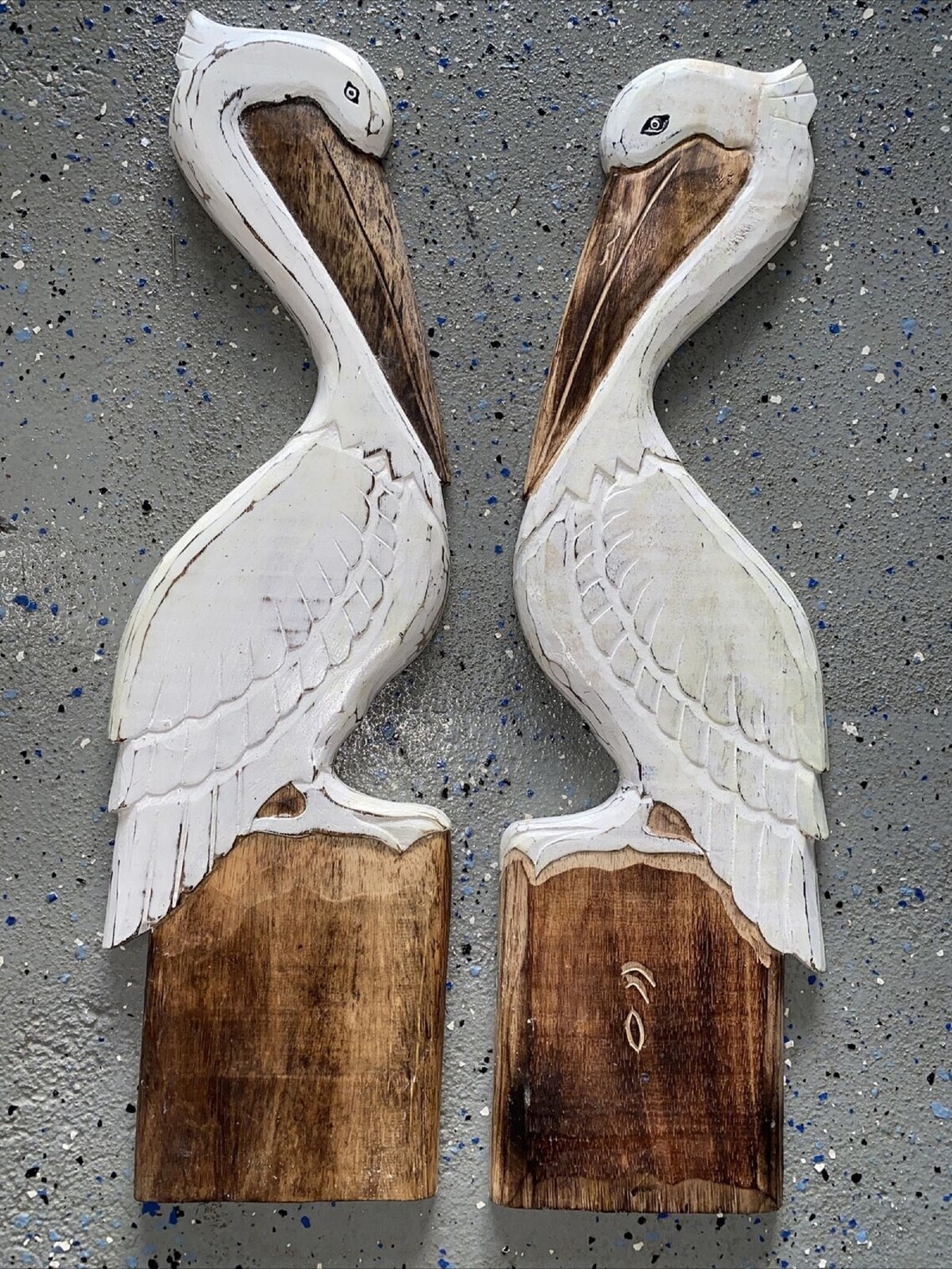 24 Pelican Statue Set Hand Carved Nautical Wooden Set of Etsy