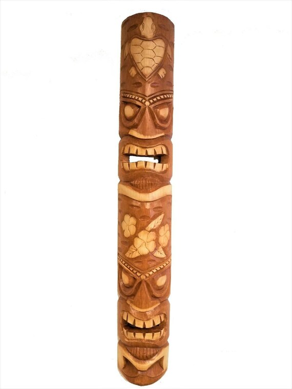 Tiki Statue 39.5 Tiki Mask Handcarved Natural Wood Style - Etsy