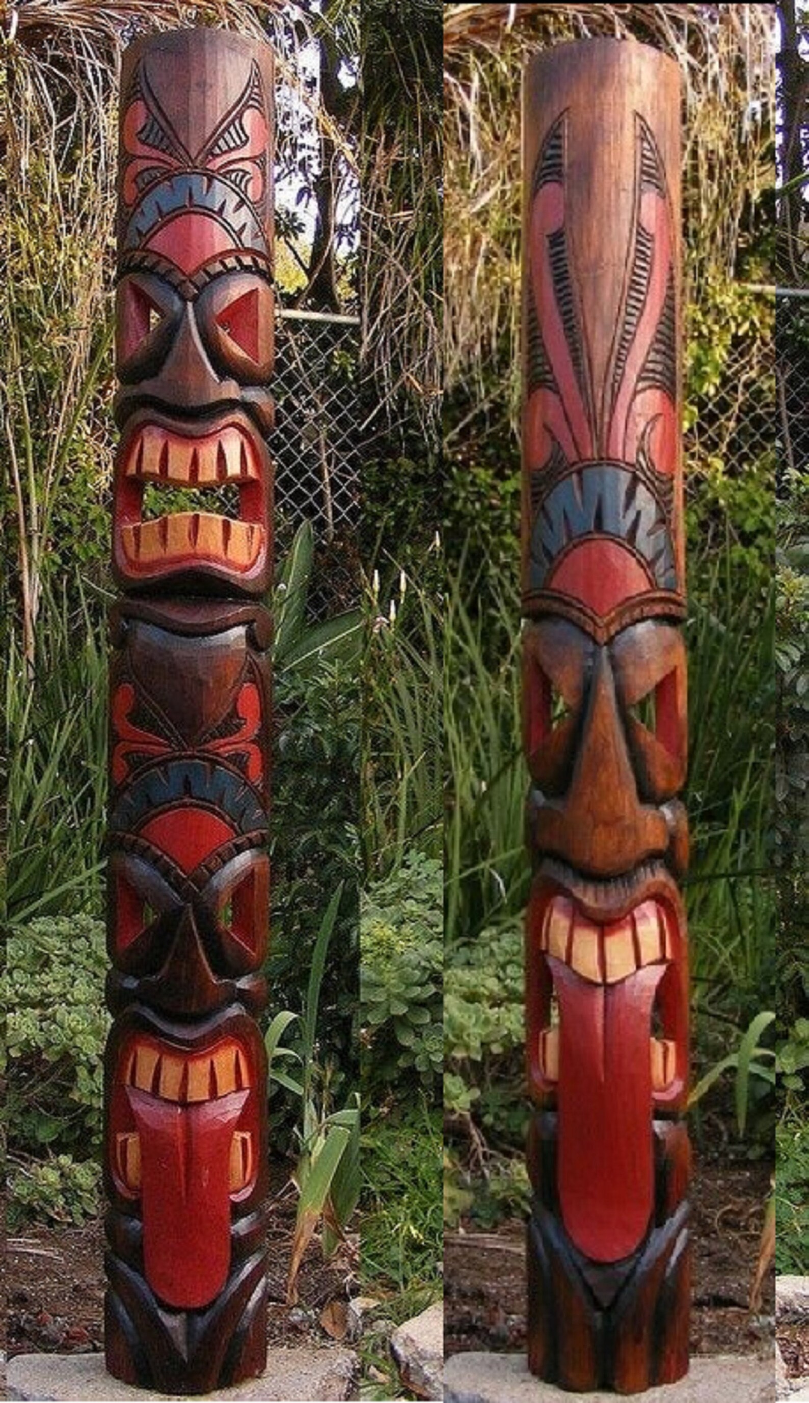 2 PC 60 Tiki Mask Set XL Tribal Tiki Statue Hawaiian Etsy