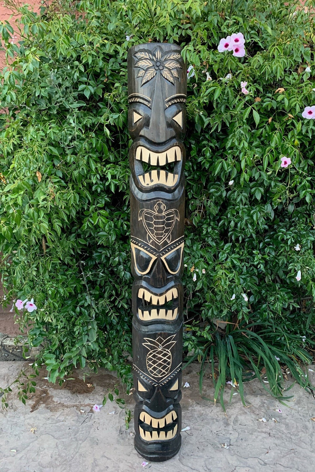 60 5 Foot Black Tiki Statue Tiki Totem Turtle 3 Faced - Etsy
