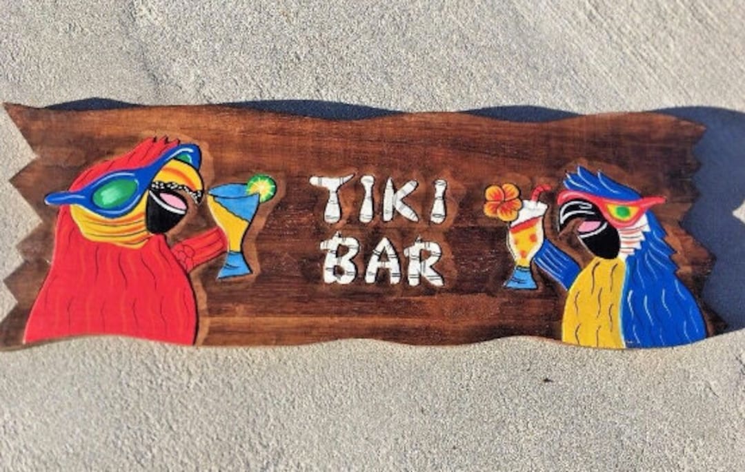 TIKI BAR HAND Carved Wood Sign Wall Art Island Tropical Patio - Etsy