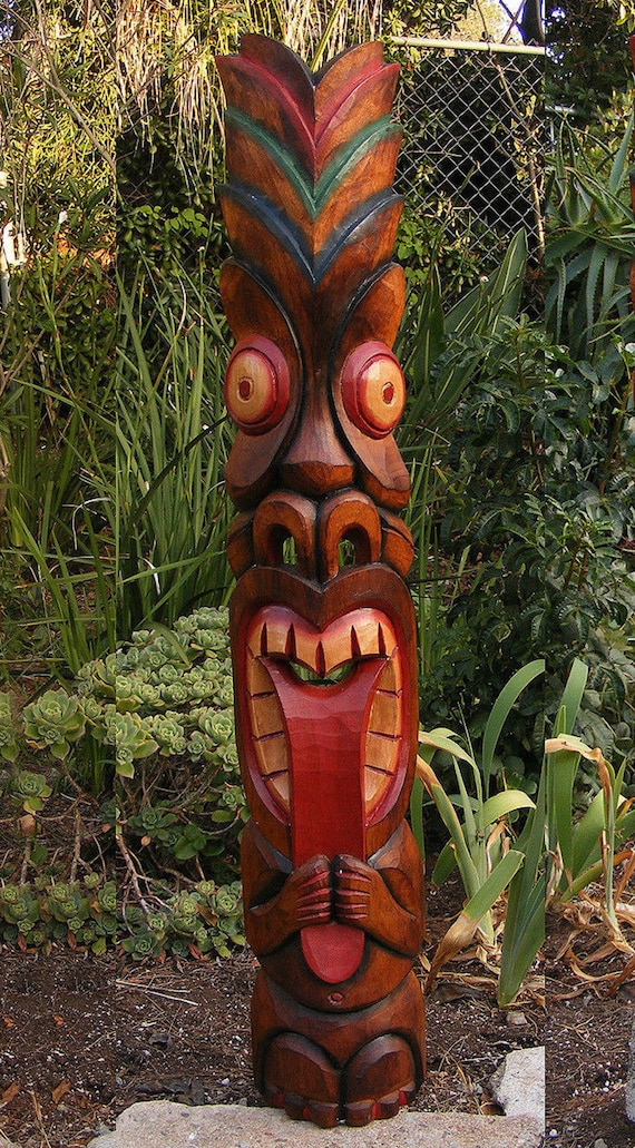 Tiki Statue Yard Decor Handcrafted Hawaiian Mask Tribal Tiki Etsy