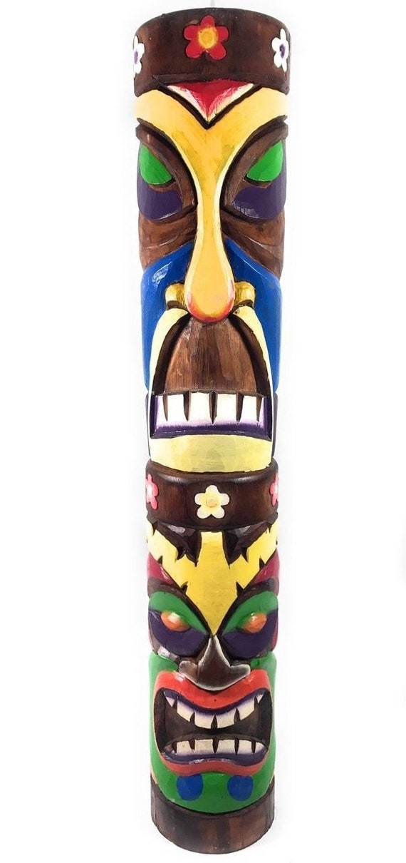 Colorful Tribal Tiki Totem Pole 40 Kids Tiki Decor Etsy