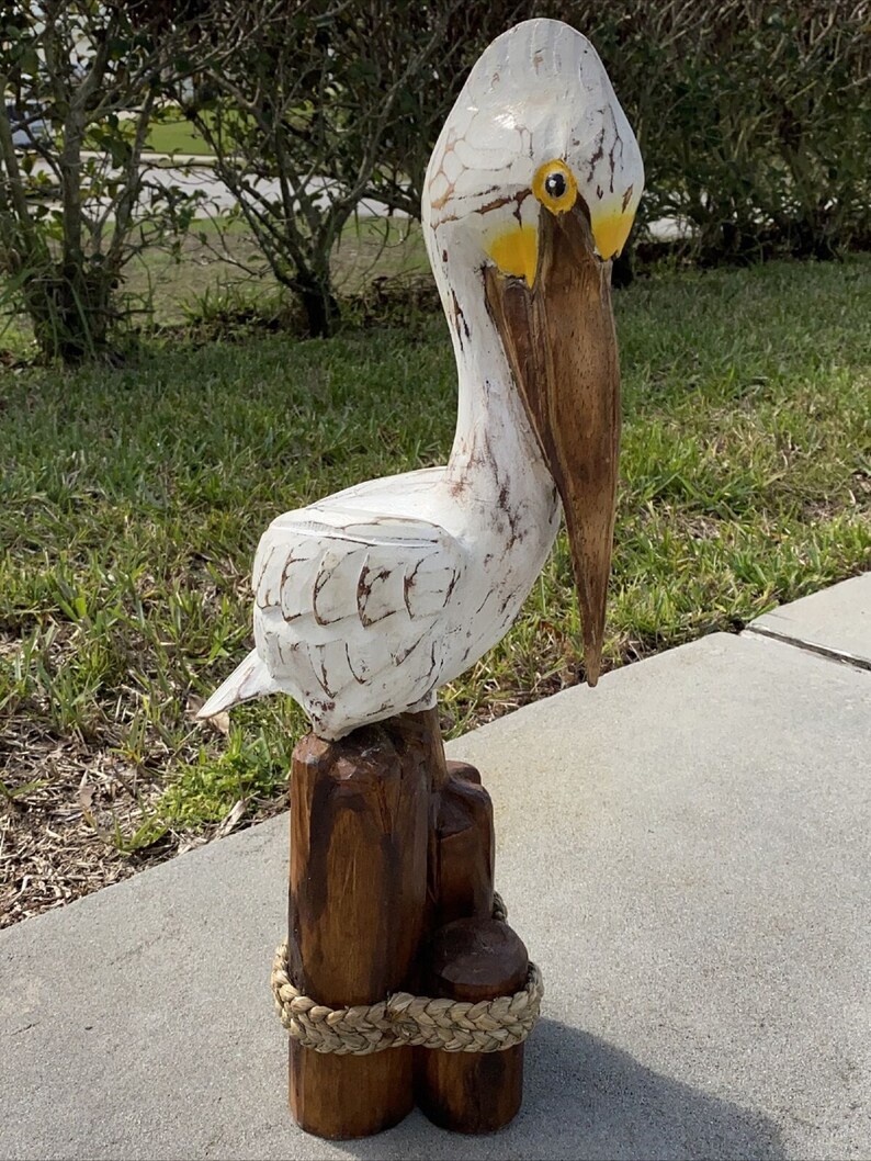 25 WHITE PELICAN ON piling hand carved wood tropical Etsy