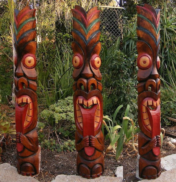 Tiki Statue Yard Decor Handcrafted Hawaiian Mask Tribal Tiki Etsy