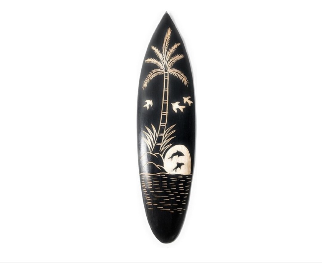 16 Tiki Surfboard W/ Hawaiian Scene Palm Tree Tiki Etsy